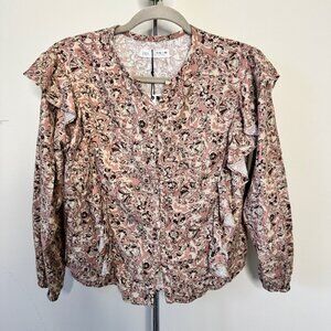NWT Zara Girl Blouse Floral Ruffle Button Down Long Sleeve Shirt Top Sz 11-12